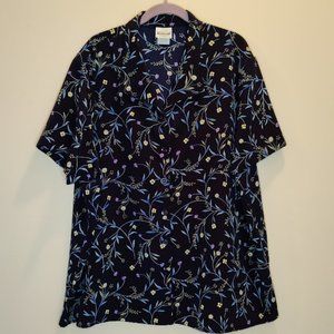 TR Bentley Plus Button-up Blouse, Short Sleeves, Blue Floral, Sz 26